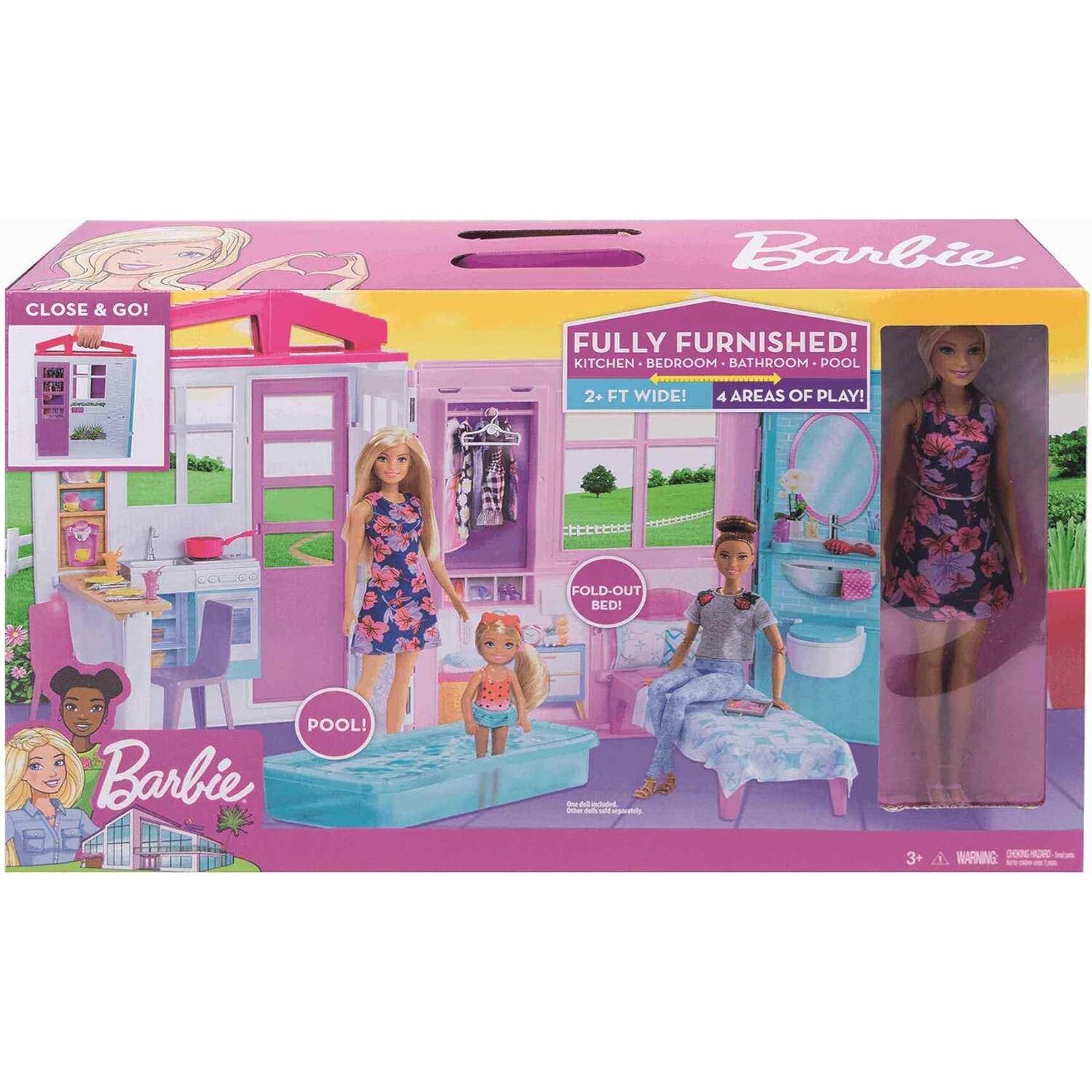 Barbie Doll & Dollhouse Playset (Fully Furnished) 2ft wide